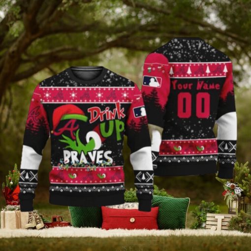 MLB Grinch Drink Up Atlanta Braves Customs Knitting Pattern Ugly Christmas Holiday Sweater
