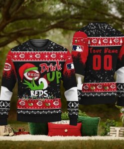 MLB Grinch Drink Up Cincinnati Reds Custom Ugly Christmas Sweaters