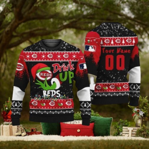 MLB Grinch Drink Up Cincinnati Reds Custom Ugly Christmas Sweaters