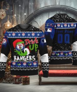 MLB Grinch Drink Up Texas Rangers Custom Ugly Christmas Sweater