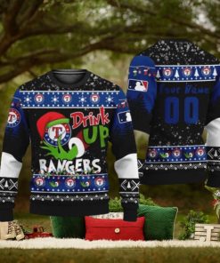 MLB Grinch Drink Up Texas Rangers Custom Ugly Christmas Sweater