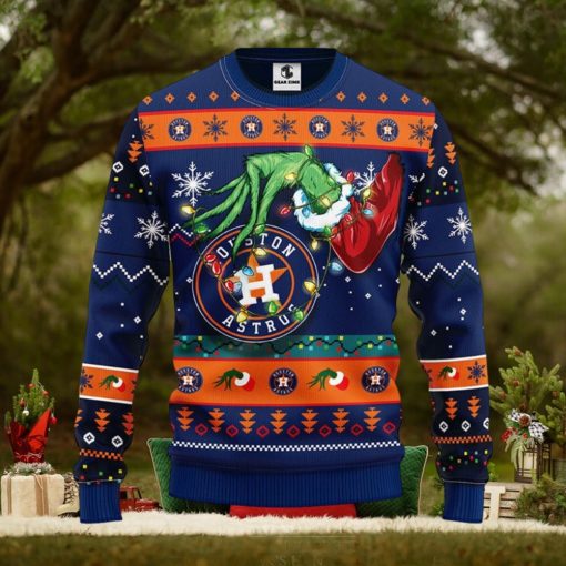 MLB Houston Astros Grinch Hand Christmas Light Ugly Christmas Sweater