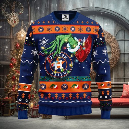 MLB Houston Astros Grinch Hand Christmas Light Ugly Christmas Sweater