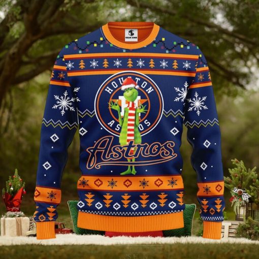MLB Houston Astros Grinch Santa Hat Ugly Christmas Sweater