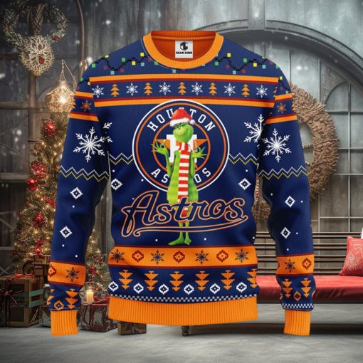 MLB Houston Astros Grinch Santa Hat Ugly Christmas Sweater