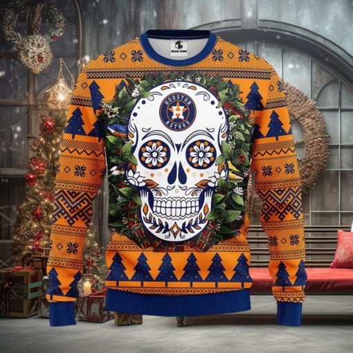 MLB Houston Astros Skull Flower Ugly Christmas Sweater