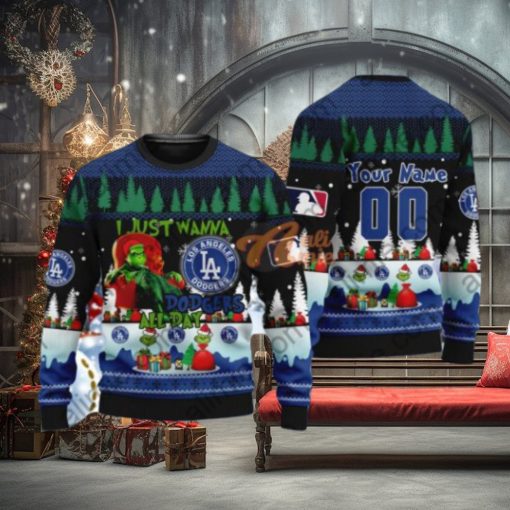 MLB I Just Wanna Los Angeles Dodgers All Day Grinch Sweater