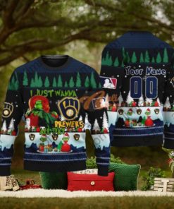 MLB I Just Wanna Milwaukee Brewers All Day Grinch Ugly Christmas Holiday Sweater