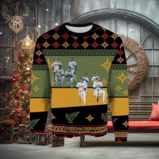 MLB LA Dodgers Team Lineup Green And Gold Ugly Christmas Sweater