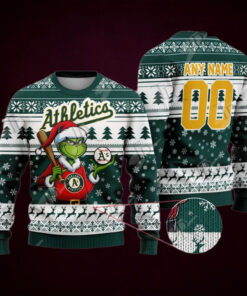 MLB Oakland Athletics Grinch Christmas Sweater Design