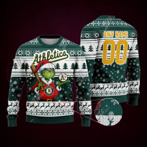 MLB Oakland Athletics Grinch Christmas Sweater Design