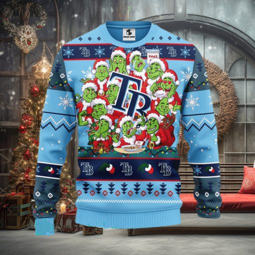 MLB Tampa Bay Rays Cute 12 Grinch Face Xmas Day Ugly Christmas Sweater Sport Fans Men And Women Christmas Gift