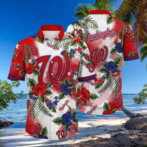 MLB Washington Nationals Hawaiian Shirt Hibiscus Flowers Pattern Summer Aloha