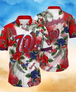 MLB Washington Nationals Hawaiian Shirt Hibiscus Flowers Pattern Summer Aloha