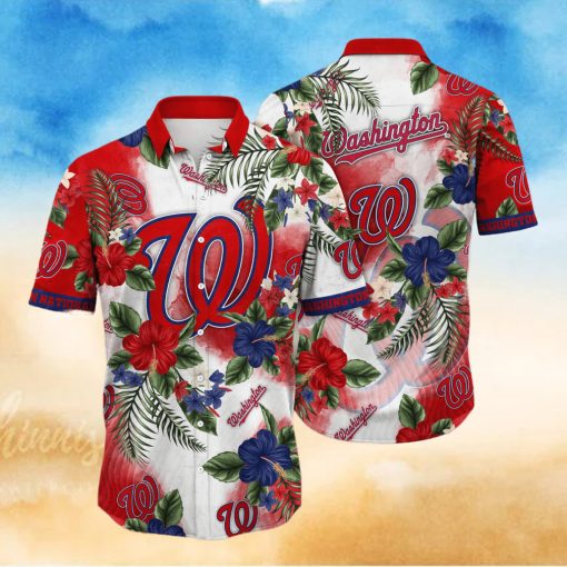 MLB Washington Nationals Hawaiian Shirt Hibiscus Flowers Pattern Summer Aloha