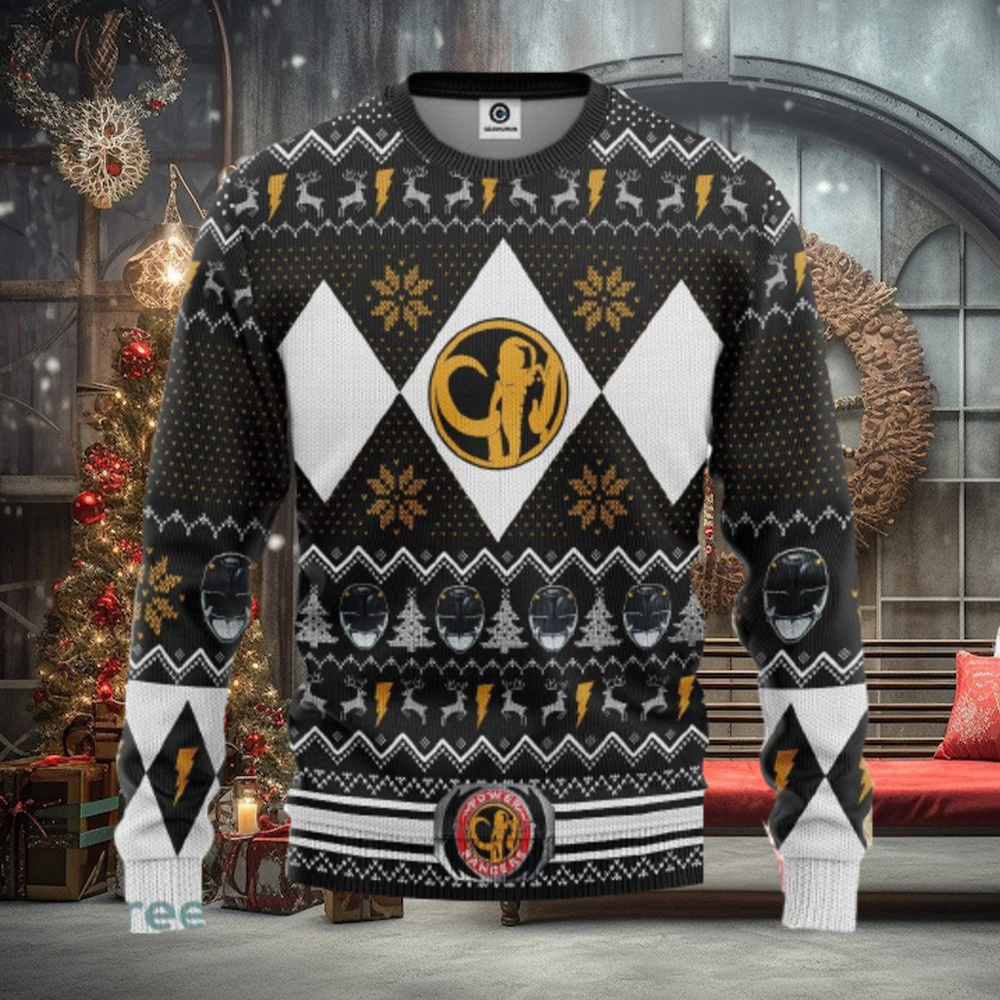 MMPR Black Ranger Ugly Christmas Sweater Gift For Men Women MMPR Black Ranger Ugly Christmas Sweater Gift For Men Women