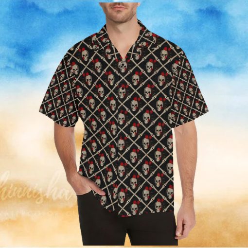 Skull Roses Bone Design Themed Print Hawaiian Shirt