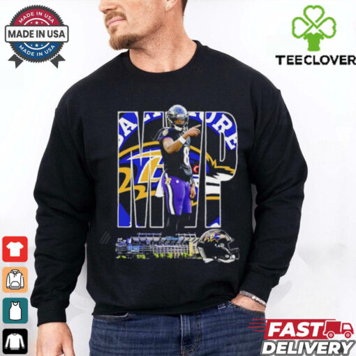 MVP Lamar Jackson Baltimore Ravens graphic helmet shirt