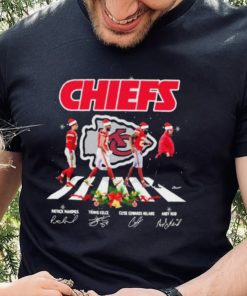 The Chiefs Patrick Mahomes Travis Kelce Clyde Edwards Helaire And Andy Reid Abbey Road Signatures Christmas Shirt