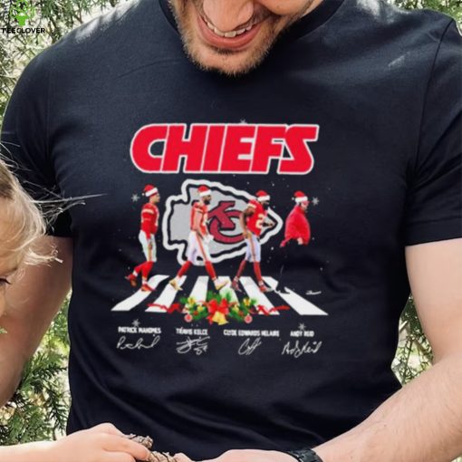 The Chiefs Patrick Mahomes Travis Kelce Clyde Edwards Helaire And Andy Reid Abbey Road Signatures Christmas Shirt