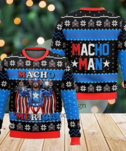 Macho Merica Ugly Christmas Sweater, Macho Man Randy Savage Sweatshirt, Funny WWF All Over Print Sweater, Vintage Xmas Gift