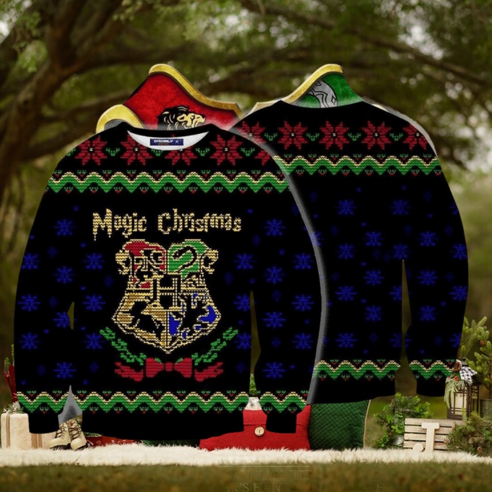 Magic Christmas Harry Potter Hogwarts Logo Ugly Christmas Sweaters Magic Christmas Harry Potter Hogwarts Logo Ugly Christmas Sweaters