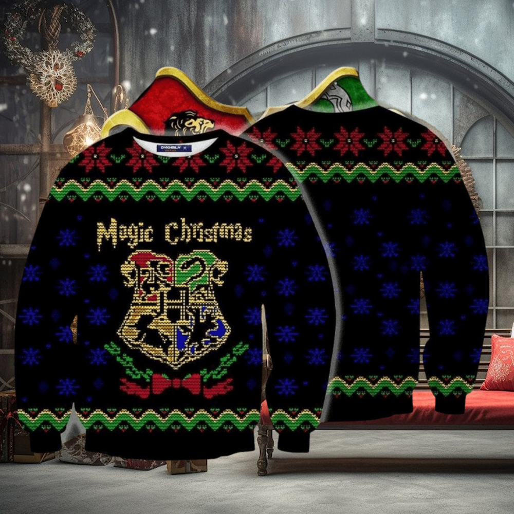 Magic Christmas Harry Potter Hogwarts Logo Ugly Christmas Sweaters Magic Christmas Harry Potter Hogwarts Logo Ugly Christmas Sweaters