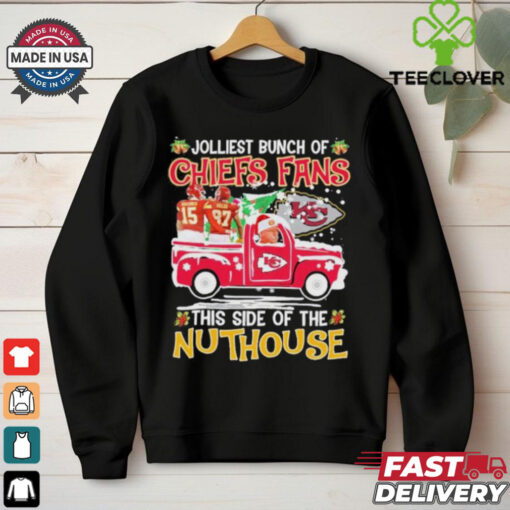 Mahomes, Kelce, Reid Jolliest Bunch Of Kc Chiefs Fans Of The Nuthouse Christmas Shirt