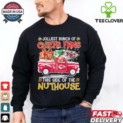 Mahomes, Kelce, Reid Jolliest Bunch Of Kc Chiefs Fans Of The Nuthouse Christmas Shirt