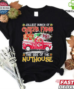Mahomes, Kelce, Reid Jolliest Bunch Of Kc Chiefs Fans Of The Nuthouse Christmas Shirt