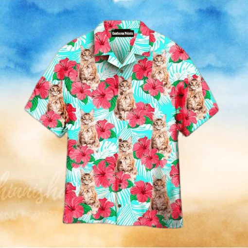 Maine Coon Cat Floral Pattern Hawaiian Shirts