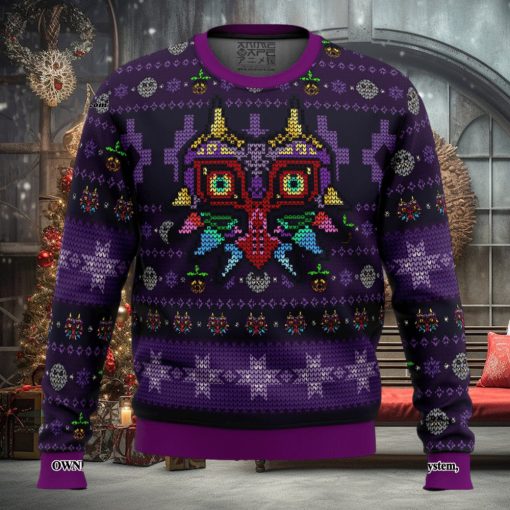 Majoras Mask Seamless Pattern Legend of Zelda For Christmas Gifts Christmas Ugly Wool Knitted Sweater