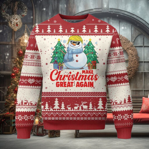 Make Christmas Great Again Ugly Christmas Sweater Funny Trump Snowman Xmas