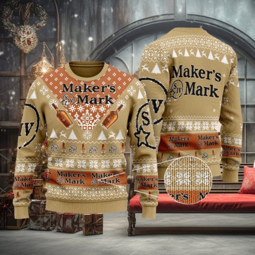 Maker’s Mark Whiskey Knitted Christmas 3D Sweater Gift Holidays