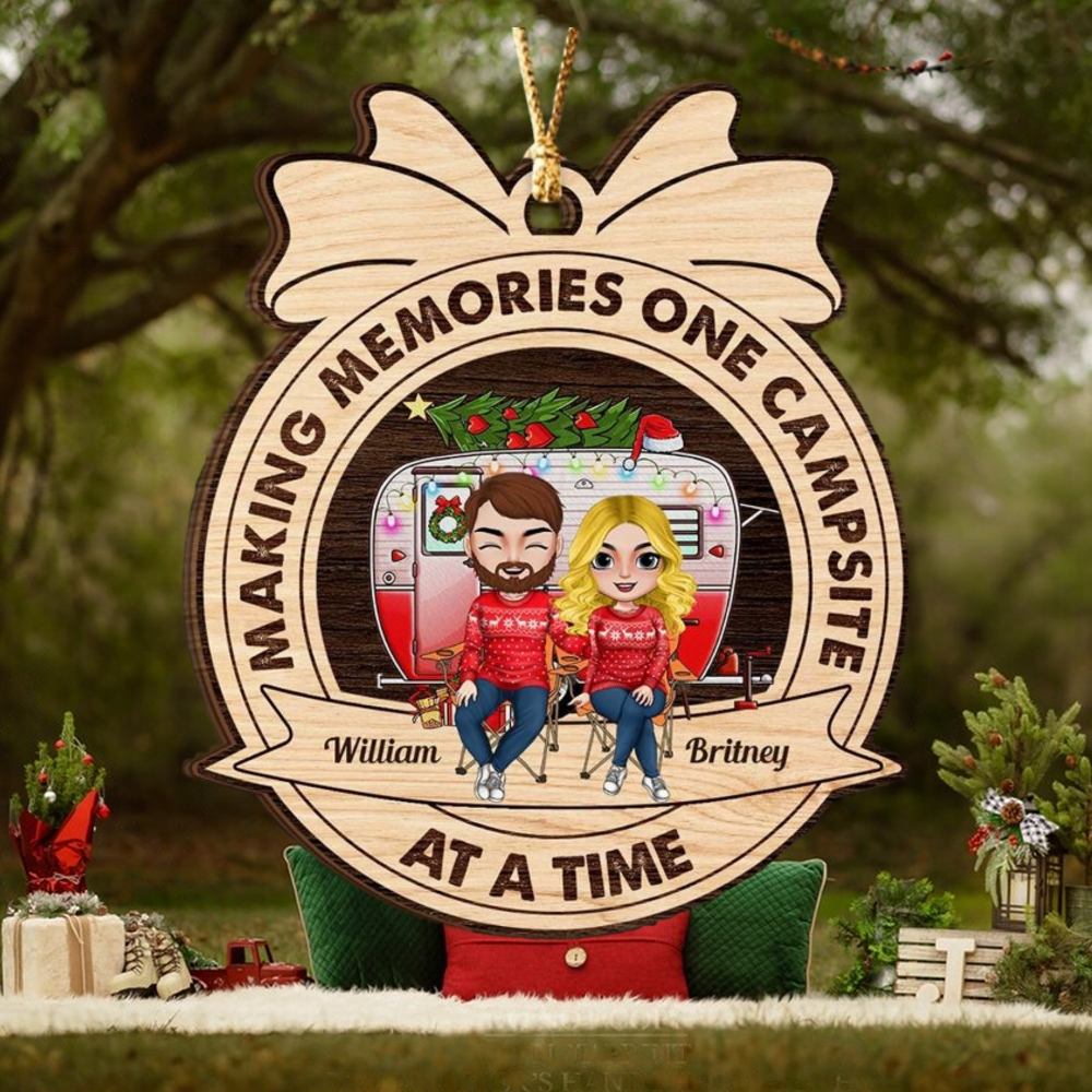 Making Memories One Campsite, Personalized Wood Ornament, Gifts For Couple Making Memories One Campsite, Personalized Wood Ornament, Gifts For Couple
