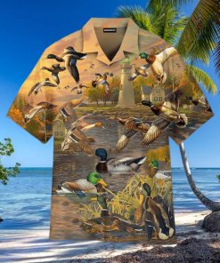 Mallard Duck Lake Sunset Trendy Hawaiian Shirt For