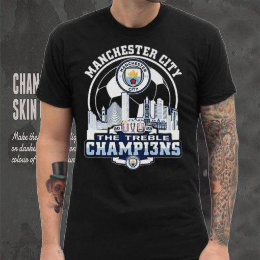 Manchester City Skyline 2023 The Treble Champions Shirt