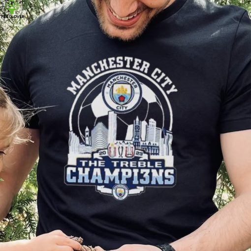 Manchester City Skyline 2023 The Treble Champions Shirt