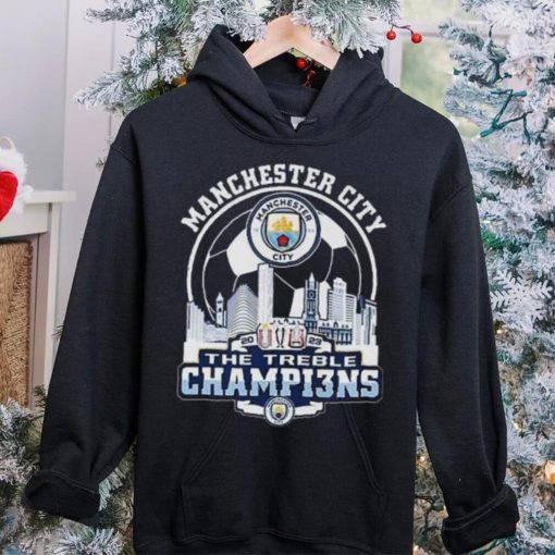 Manchester City Skyline 2023 The Treble Champions Shirt