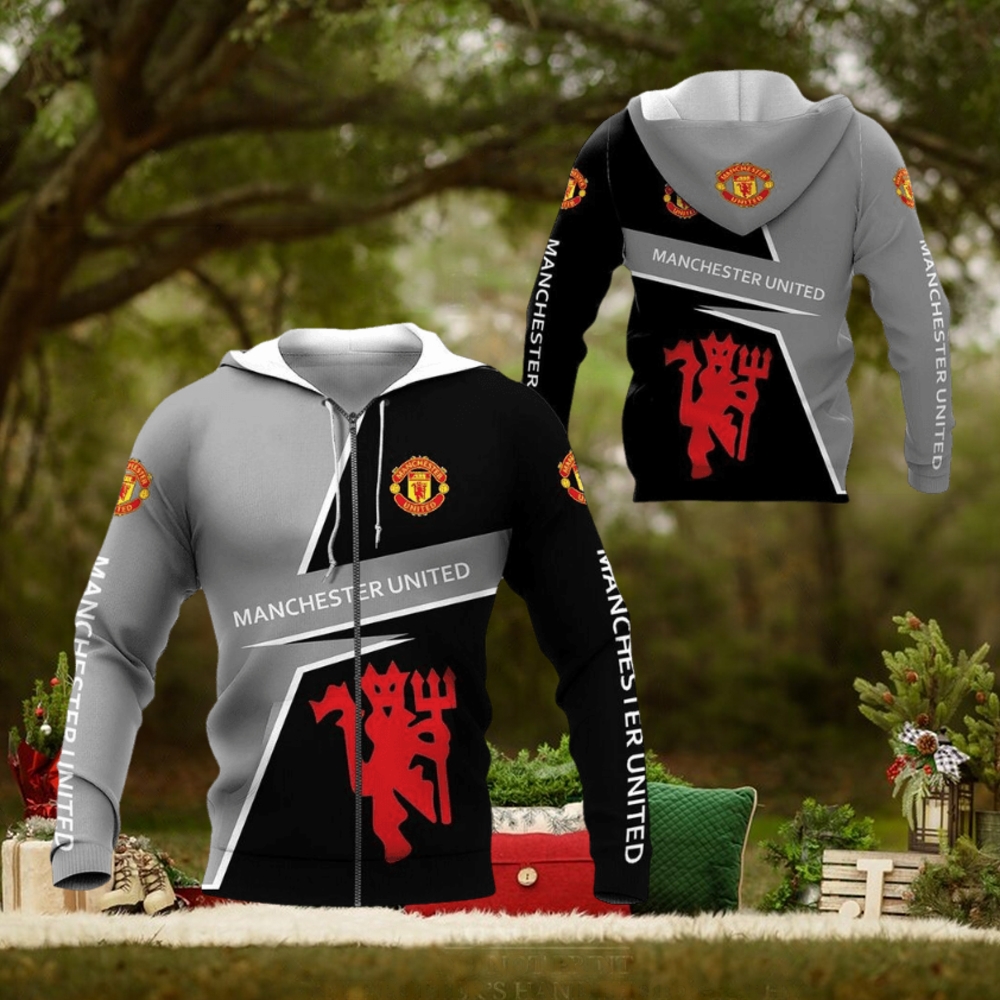 Manchester United Gray Black Zip Up Hoodie Manchester United Gray Black Zip Up Hoodie