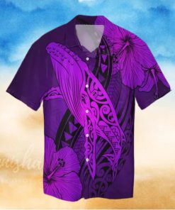 Map Whale Swim Hibiscus Polynesian Hawaiian Shirt