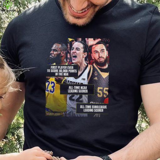 March Of 2024 Is Iconic For The World Of Basketball With Caitlin Clark Lebron James And Mike James Unisex T Shirt