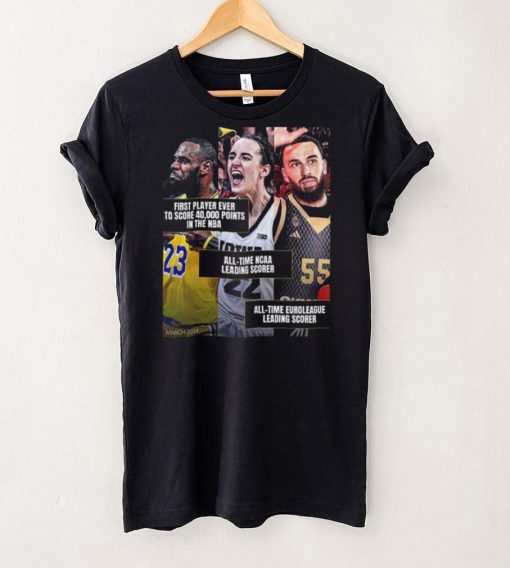 March Of 2024 Is Iconic For The World Of Basketball With Caitlin Clark Lebron James And Mike James Unisex T Shirt