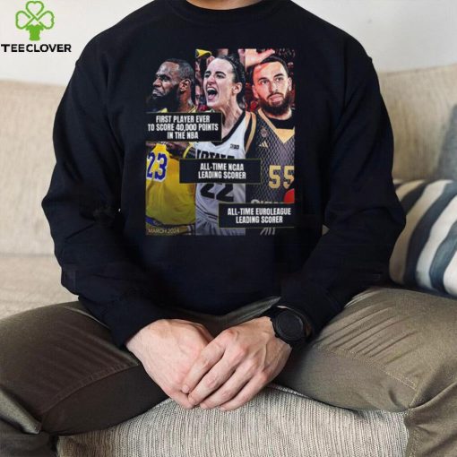March Of 2024 Is Iconic For The World Of Basketball With Caitlin Clark Lebron James And Mike James Unisex T Shirt