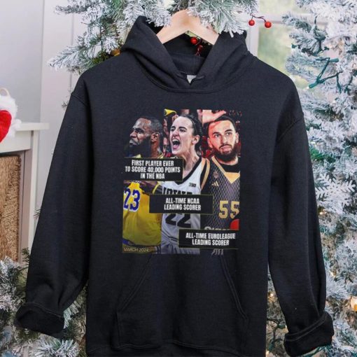 March Of 2024 Is Iconic For The World Of Basketball With Caitlin Clark Lebron James And Mike James Unisex T Shirt