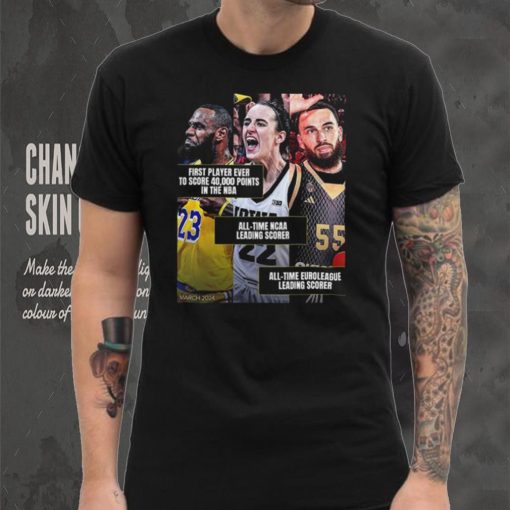 March Of 2024 Is Iconic For The World Of Basketball With Caitlin Clark Lebron James And Mike James Unisex T Shirt