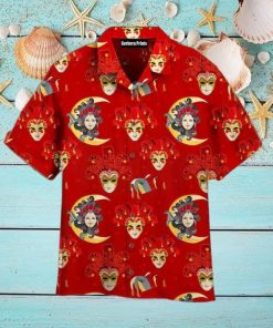 Mardi Gras Venetian Masks Pattern Red Aloha Hawaiian Shirt