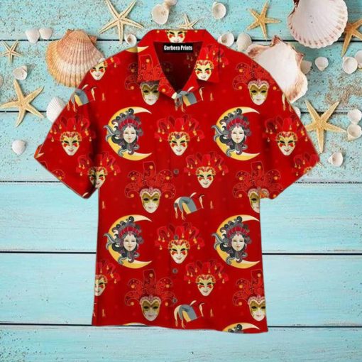 Mardi Gras Venetian Masks Pattern Red Aloha Hawaiian Shirt