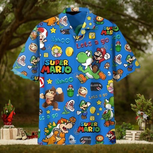 Mario Hawaiian Shirt Lets Go Blue Super Mario Best Hawaiian Shirts