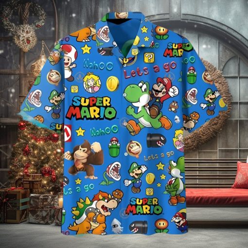 Mario Hawaiian Shirt Lets Go Blue Super Mario Best Hawaiian Shirts